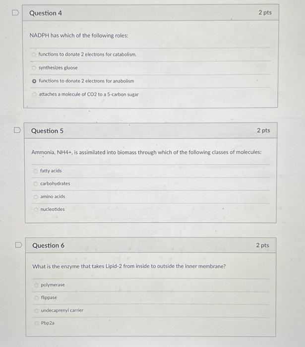 Solved Question 4 2 pts NADPH has which of the following | Chegg.com