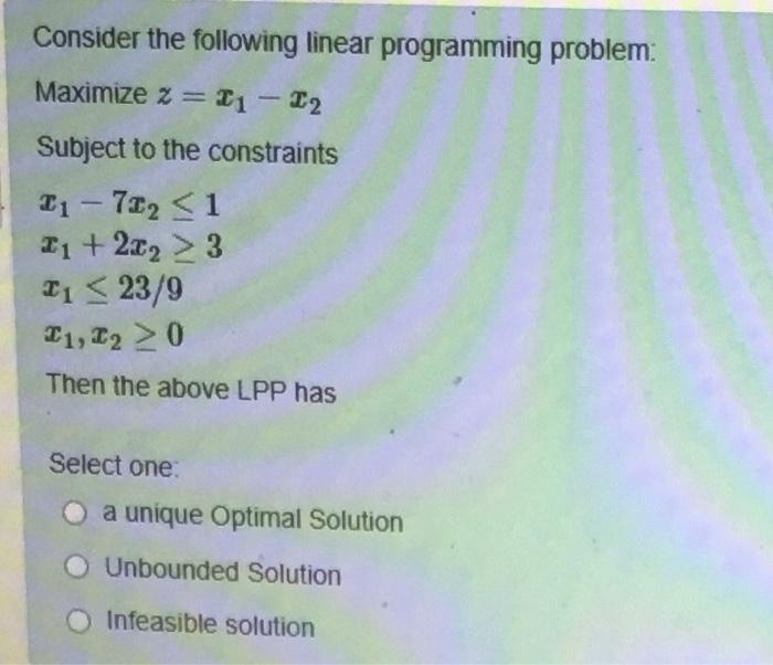 Solved Consider the following linear programming problem: | Chegg.com