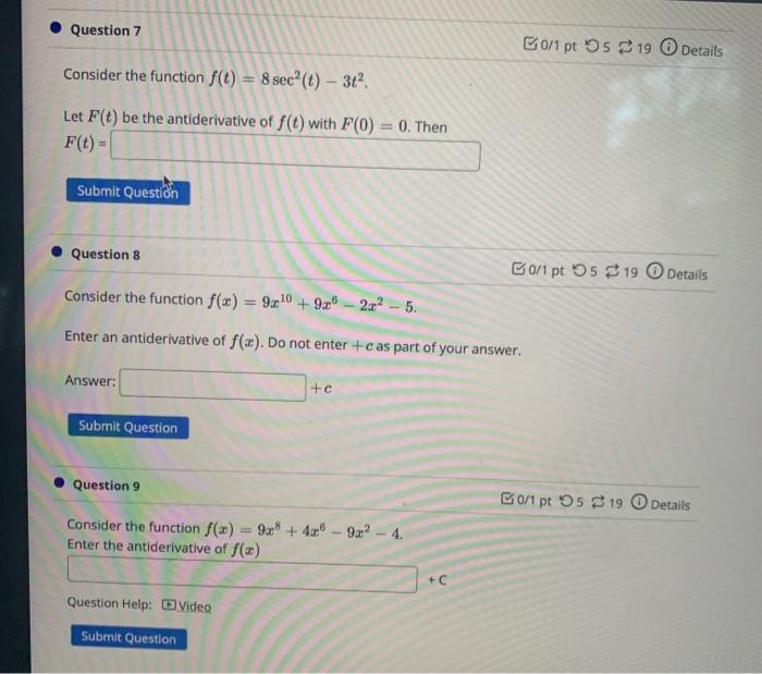 Solved Question 7 B0/1 pt 9519 Details Consider the function | Chegg.com
