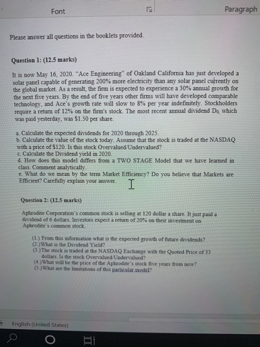 Solved Font 5 Paragraph Please answer all questions in the | Chegg.com