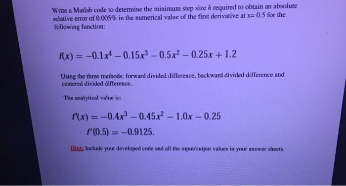 Write a Matlab code to determine the minimum step | Chegg.com