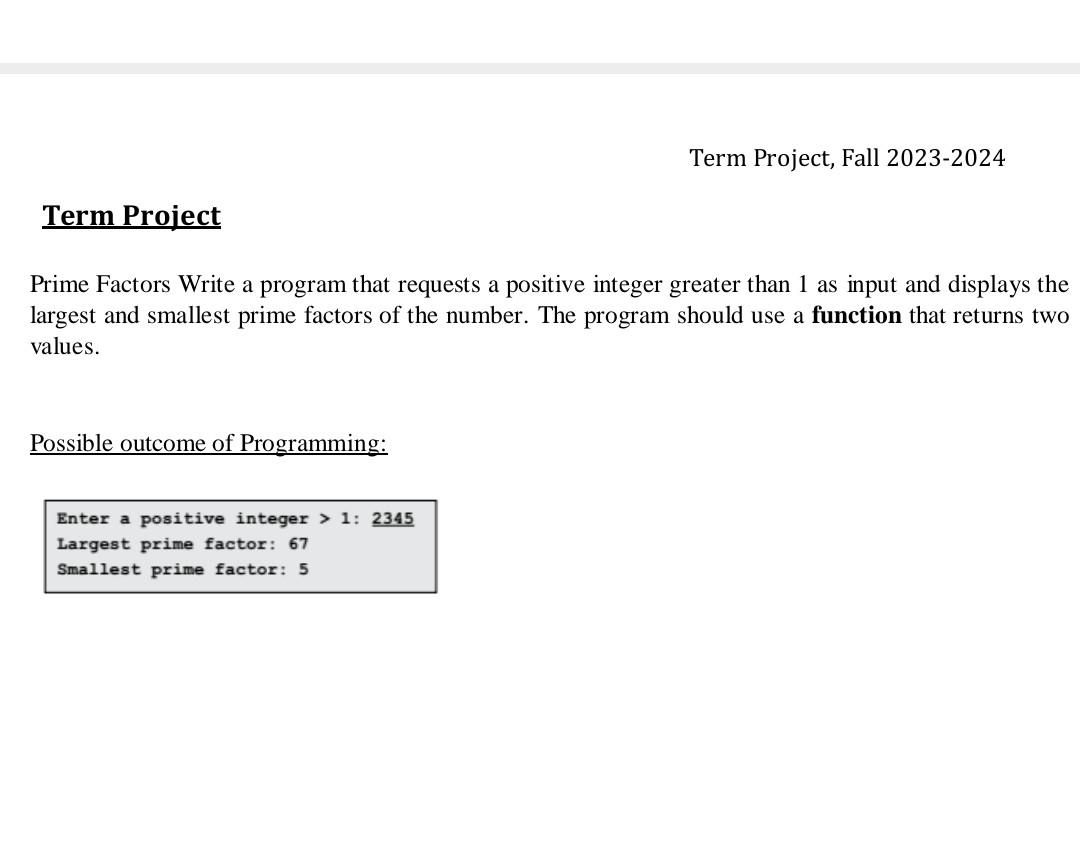 Solved Term Project Fall 2023 2024Term ProjectPrime Factors Chegg Com   Image 