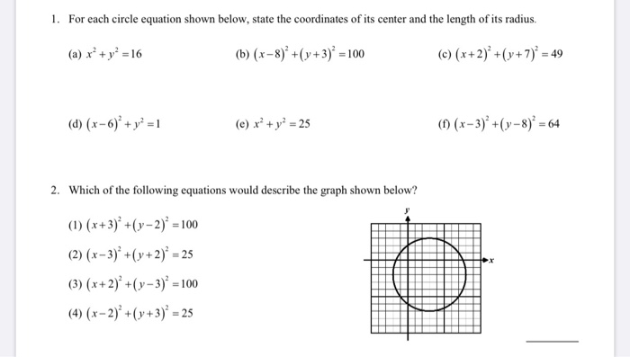 1 For Each Circle Equation Shown Below State The Chegg Com