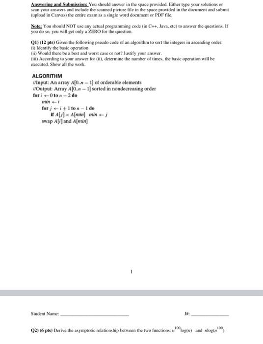 Solved Answering and Submission: You should answer in the | Chegg.com