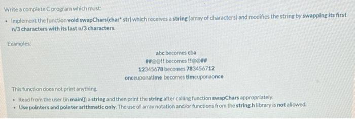 Solved Write a complete C program which must: • Implement | Chegg.com