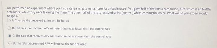 Solved You performed an experiment where you had rats | Chegg.com