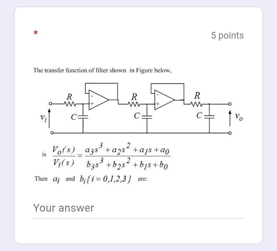 Solved * 5 points The transfer function of filter shown in | Chegg.com