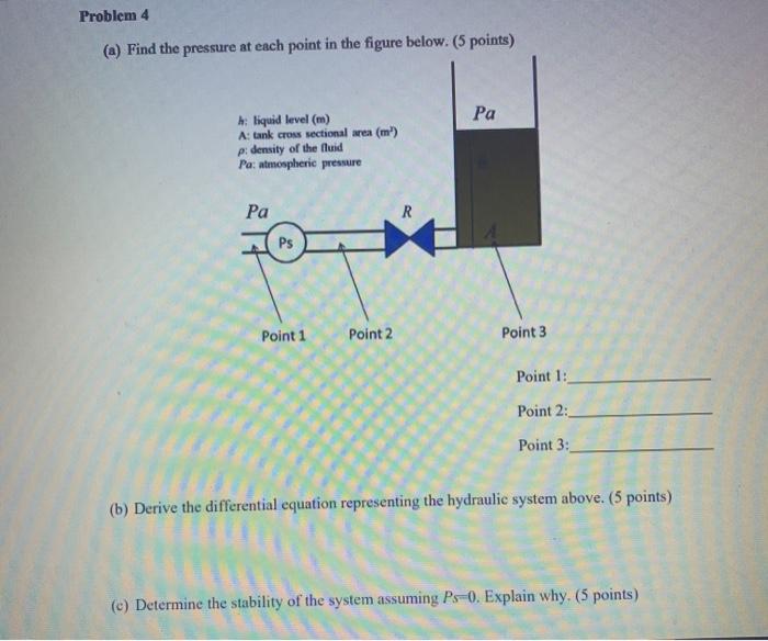 Problem 4 (a) Find the pressure at each point in the | Chegg.com