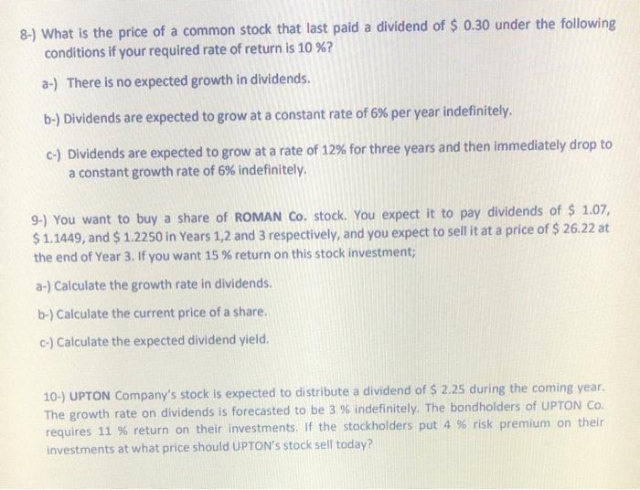 Solved COMMON STOCK VALUATION QUESTIONS 1-) STAR Company's | Chegg.com