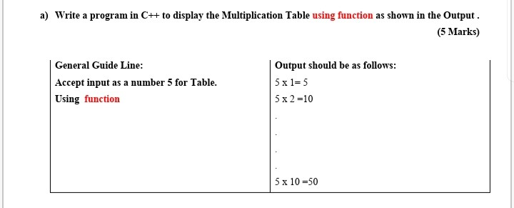 Solved a) Write a program in C++ to display the | Chegg.com