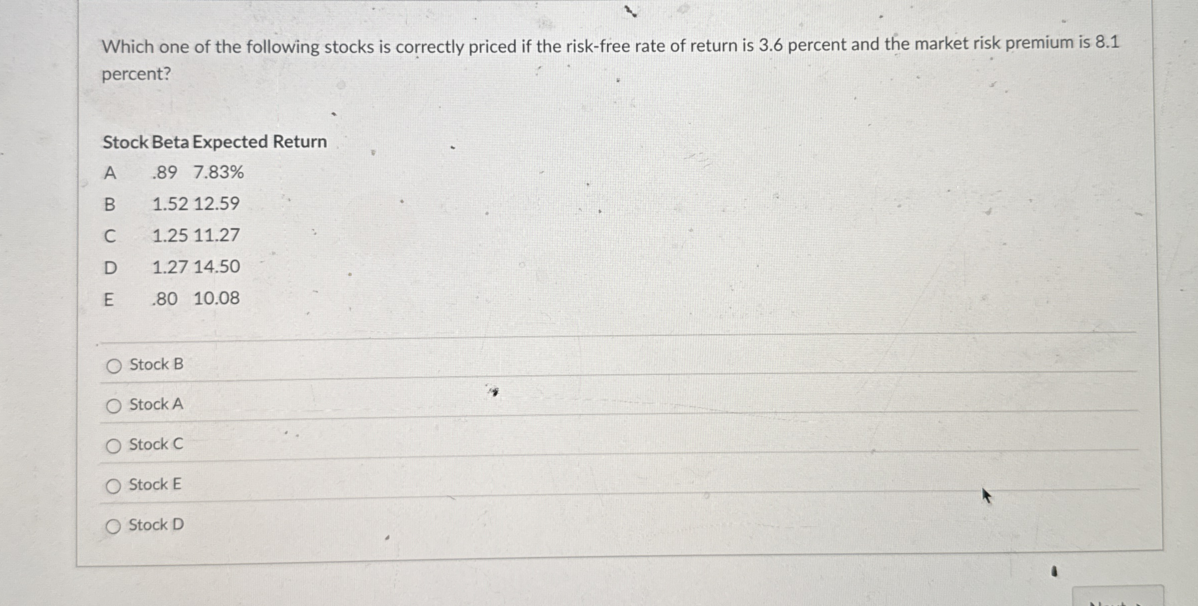 Solved Which One Of The Following Stocks Is Correctly Priced Chegg Com