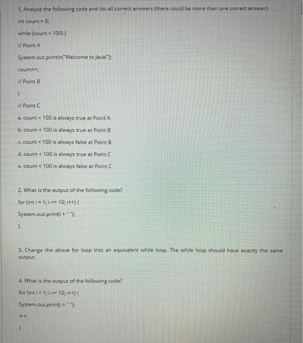 Solved 1. Analyze the following code and list all correct | Chegg.com