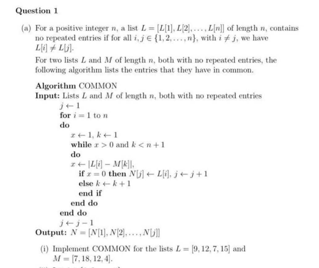 Solved Question 1 A For A Positive Integer N A List L Chegg Com