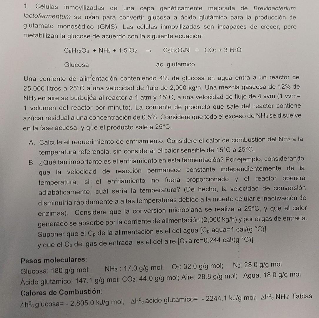 1. Células inmovilizadas de una cepa genéticamente mejorada de Brevibacterium lactofermentum se usan para convertir glucosa a