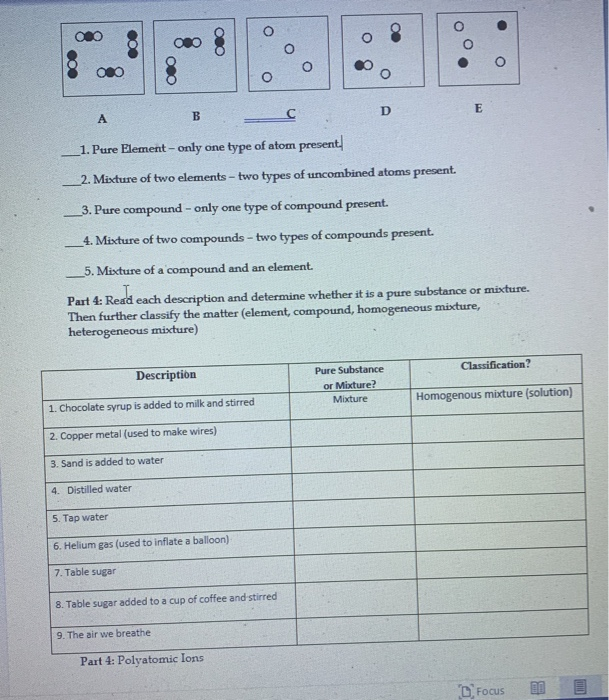 Element Compound And Mixture Worksheet Section 1 Elements Compounds