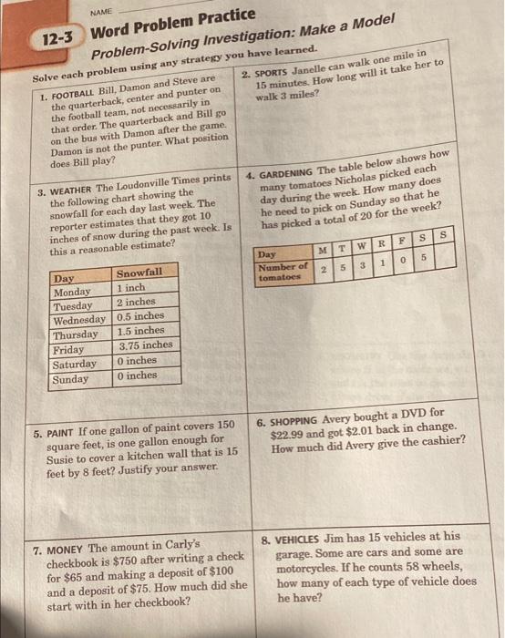 Solved NAME 12-3 Word Problem Practice Problem Solving | Chegg.com
