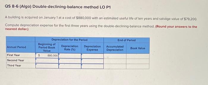 Solved QS 8-6 (Algo) Double-declining-balance method LO P1 A | Chegg.com