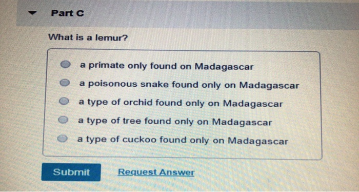 Solved Part What Is A Lemur O A Primate Only Found On Chegg