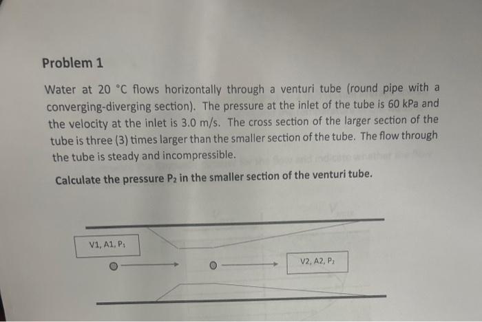 Problem 1 Water at 20 °C flows horizontally through a | Chegg.com