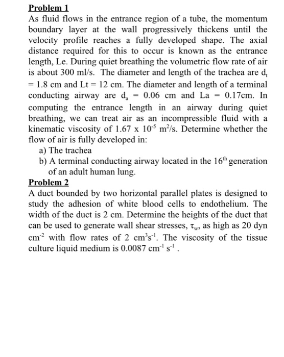 Solved Problem 1 As Fluid Flows In The Entrance Region Of A | Chegg.com