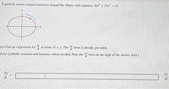 Solved A particle moves counterclockwise around the ellipse | Chegg.com