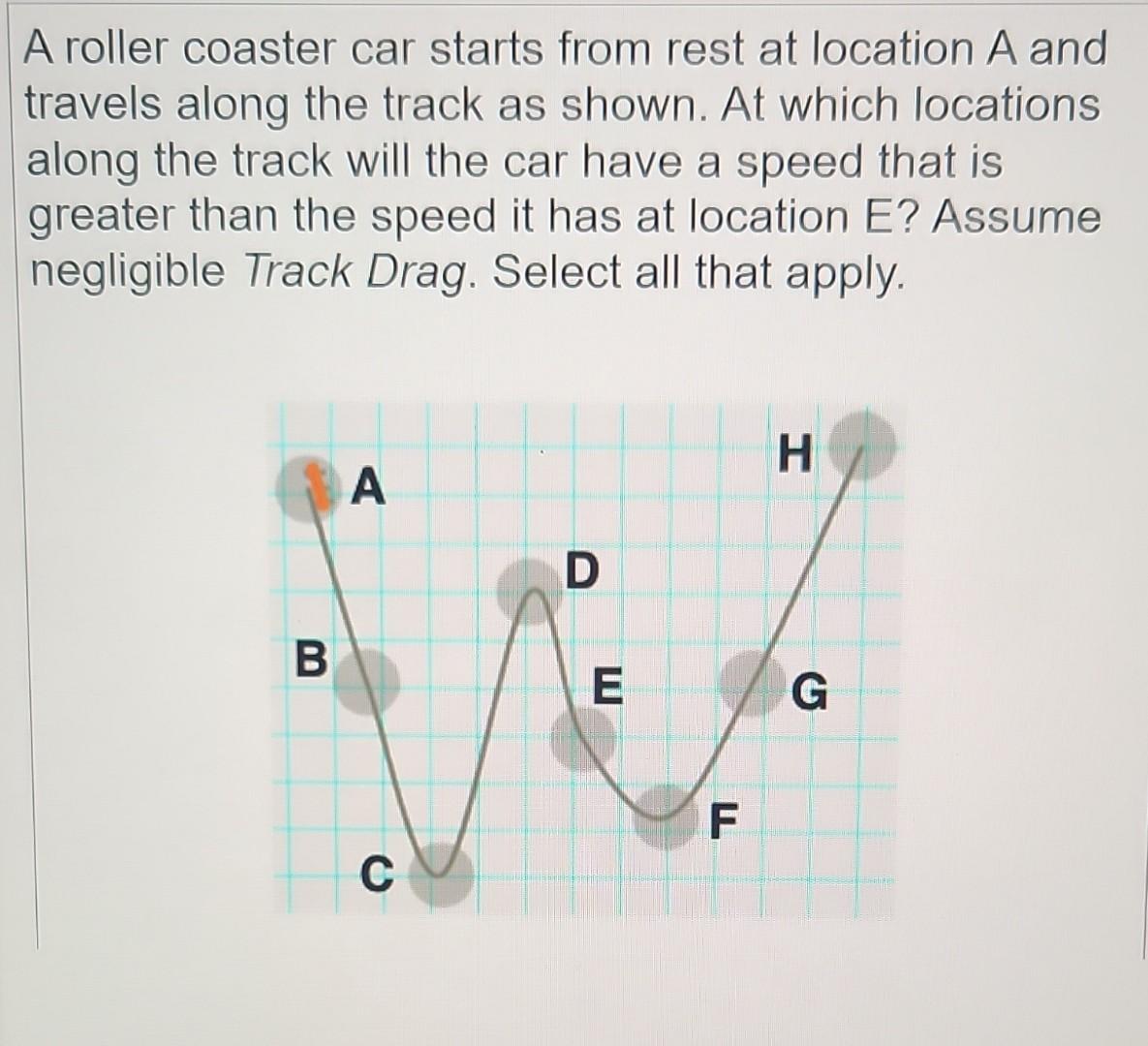 Solved A roller coaster car starts from rest at location A Chegg