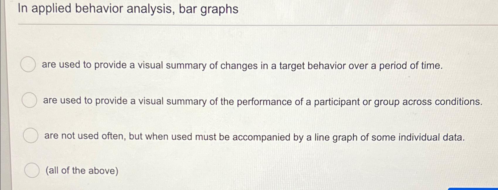 Solved In applied behavior analysis, bar graphsare used to | Chegg.com