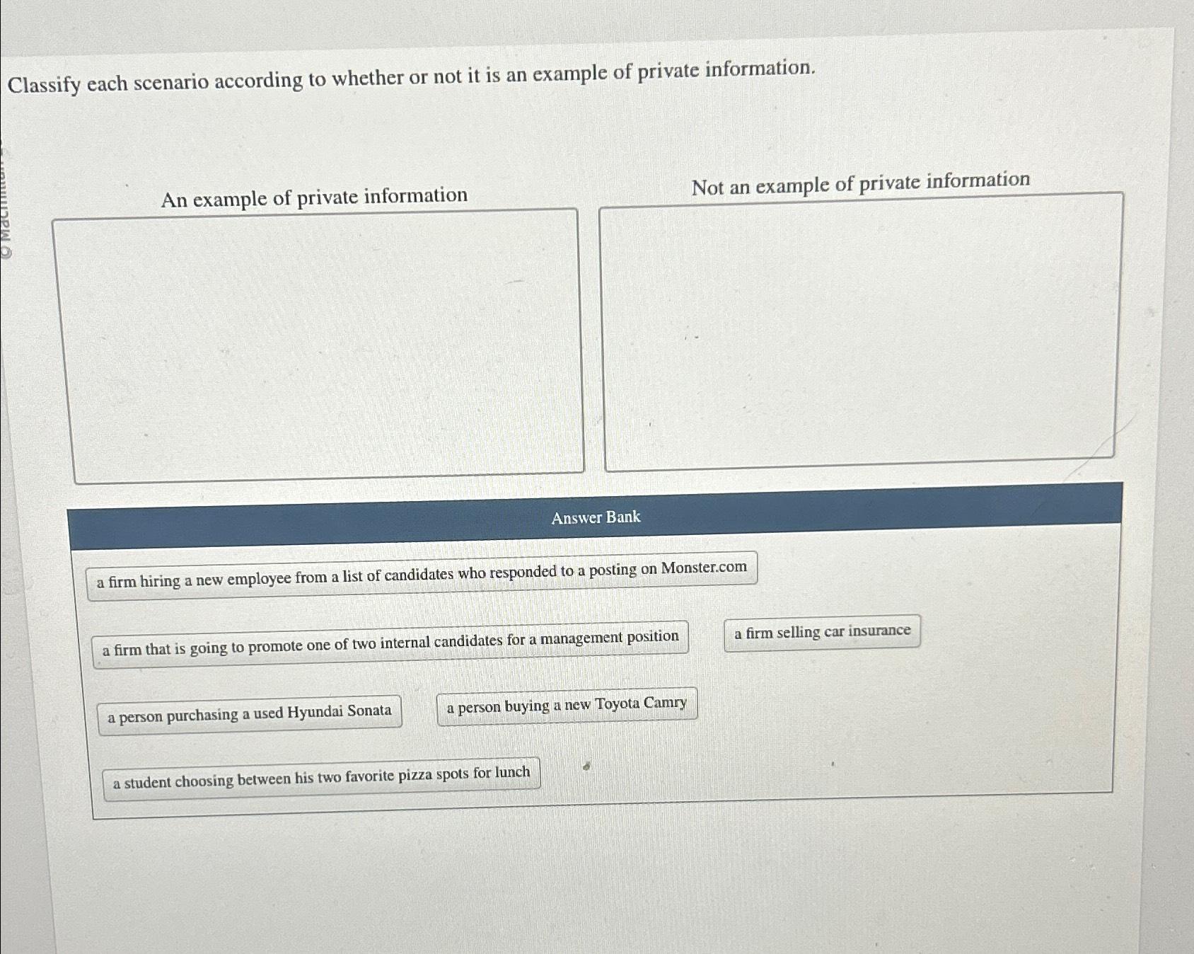 Solved Classify each scenario according to whether or not it | Chegg.com