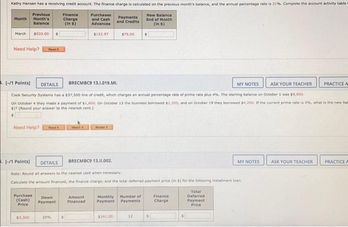 Solved Kathy Hansen Has A Revolving Credit Account The Chegg