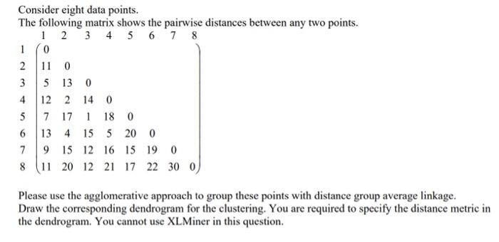 Solved Consider eight data points. The following matrix | Chegg.com