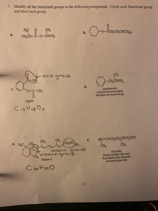 Solved 1. Identify all the functional groups in the | Chegg.com