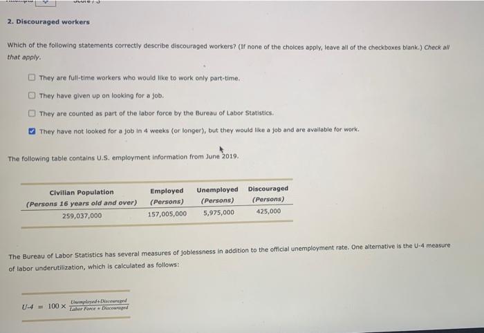 Solved 2. Discouraged Workers Which Of The Following | Chegg.com
