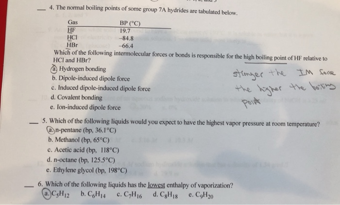 Solved 4 The Normal Boiling Points Of Some Group 7A Chegg Com