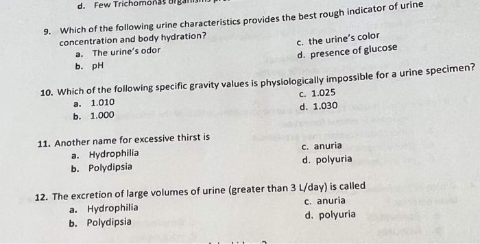 Solved 9. Which of the following urine characteristics | Chegg.com