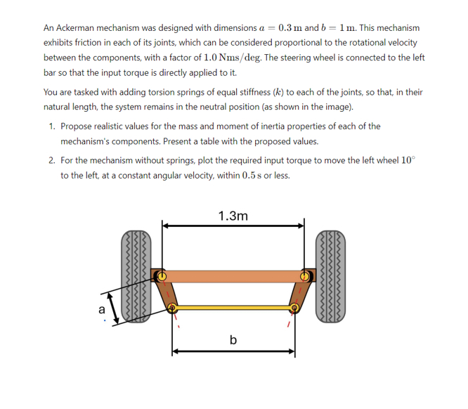 Solved An Ackerman mechanism was designed with dimensions | Chegg.com