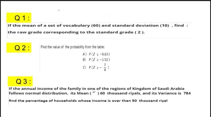 Q1 If The Mean Of A Set Of Vocabulary 60 And Chegg Com