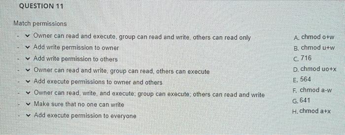 Solved Match permissions Owner can read and execute, group | Chegg.com