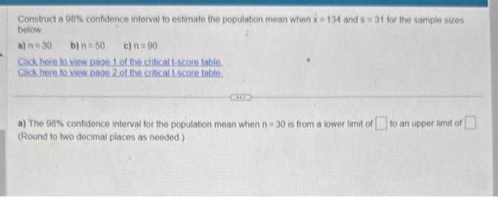 Solved Construct a 98% confidence interval to estimate the | Chegg.com