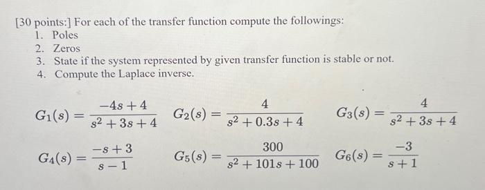 [ 30 points: For each of the transfer function | Chegg.com