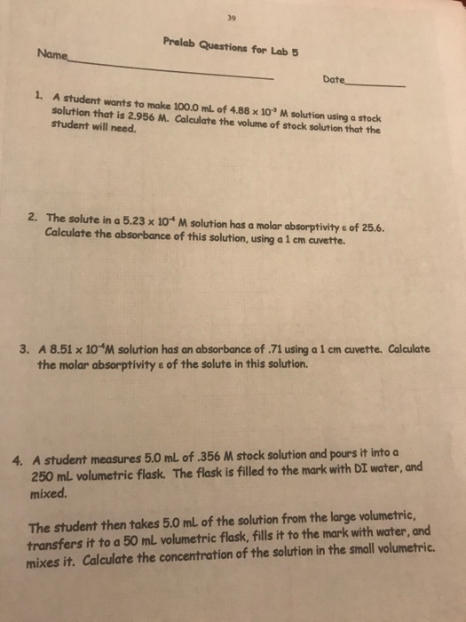 Solved Prelab Questions for Lab 5 Name Date 1. A student | Chegg.com