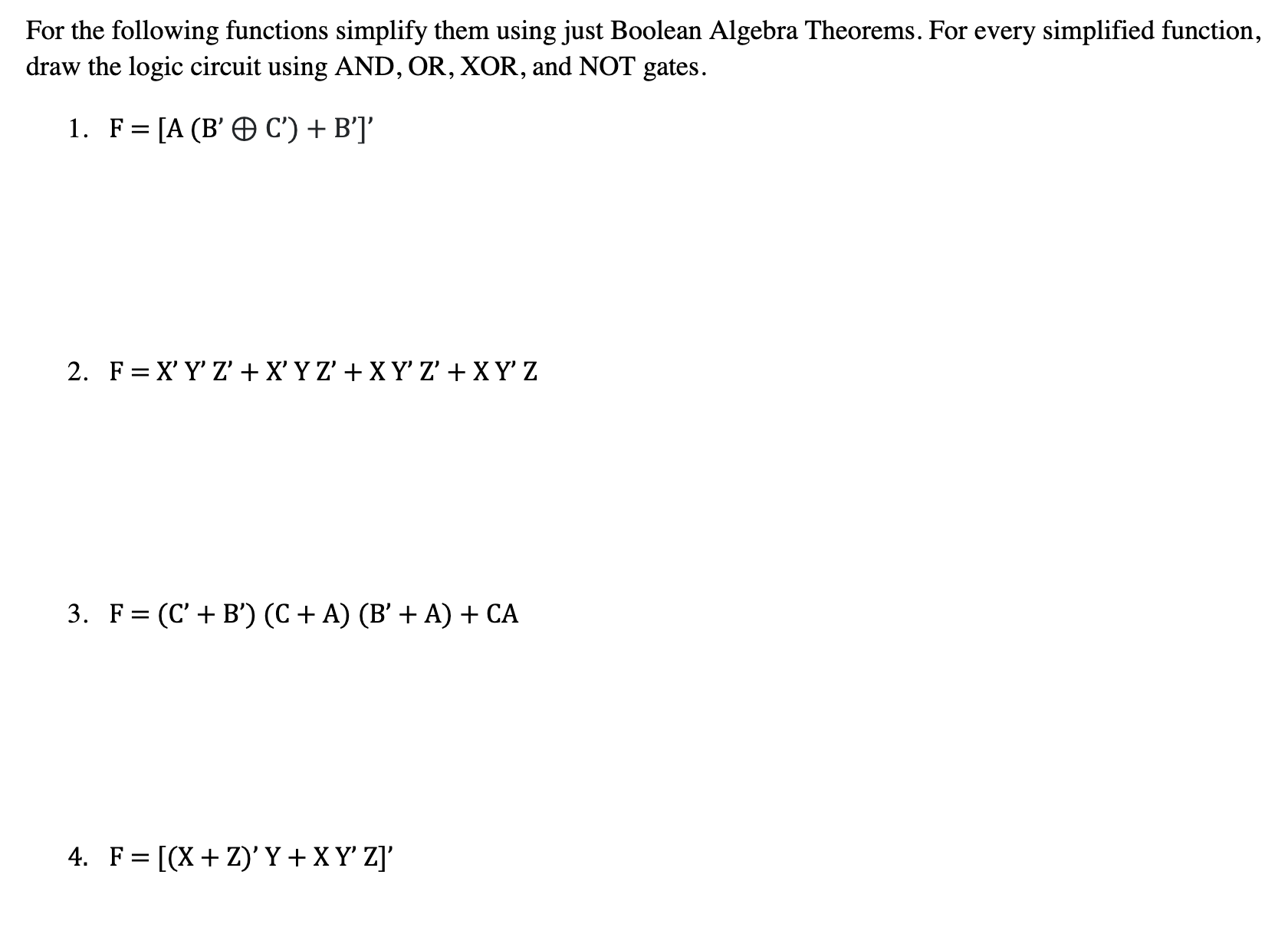 Solved For the following functions simplify them using just | Chegg.com