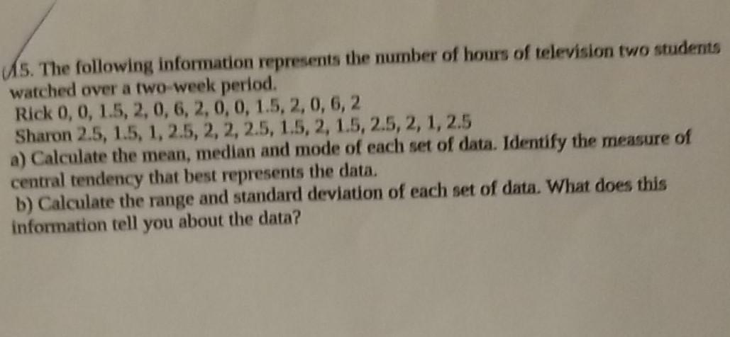 Solved 5. The following information represents the number of | Chegg.com