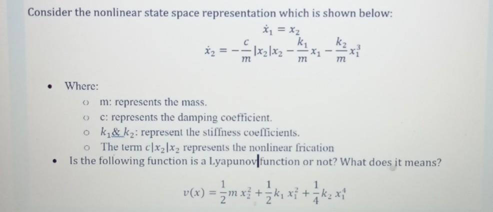 Solved Consider the nonlinear state space representation | Chegg.com