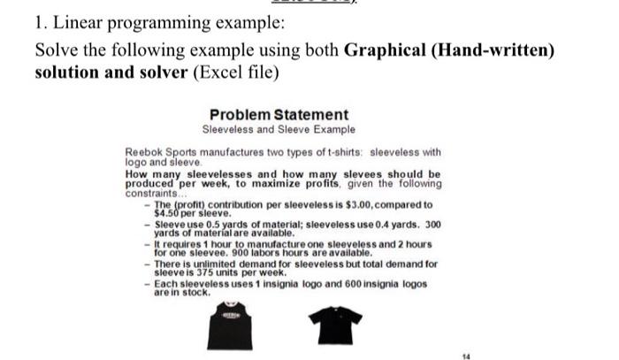 Solved 1. Linear programming example: Solve the following | Chegg.com