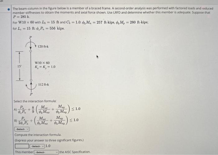 Solved The beam-column in the figure below is a member of a | Chegg.com