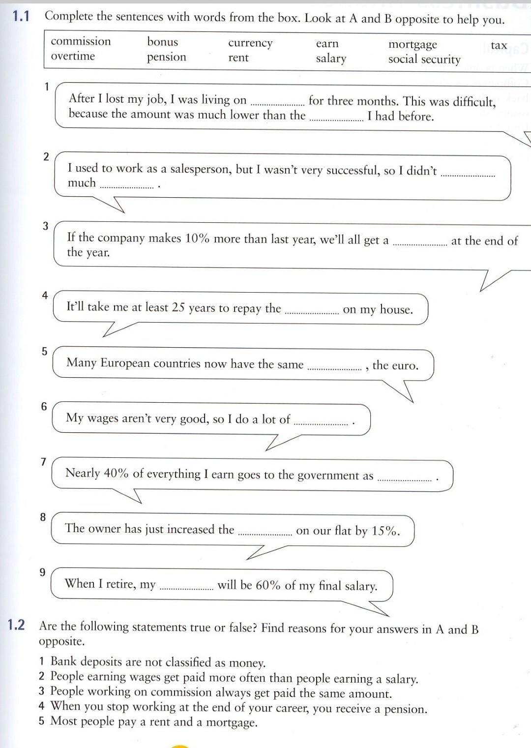 Solved 1.1 Complete the sentences with words from the box. | Chegg.com