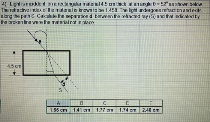 Solved 4) Light is inciddent on a rectangular material 4.5 | Chegg.com