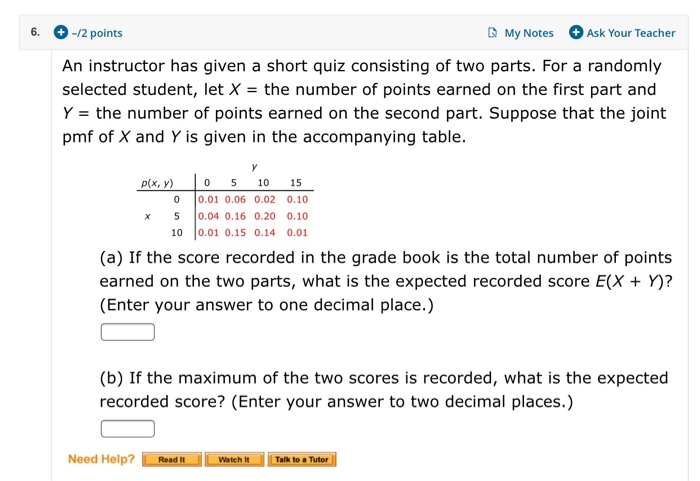 Solved 6. -/2 points My Notes Ask Your Teacher An instructor | Chegg.com