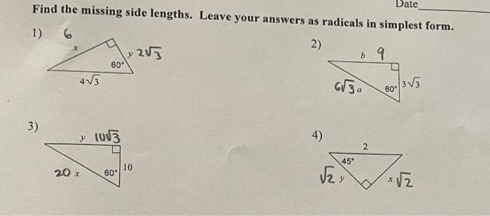 Solved Find The Missing Side Lengths Leave Your Answers As