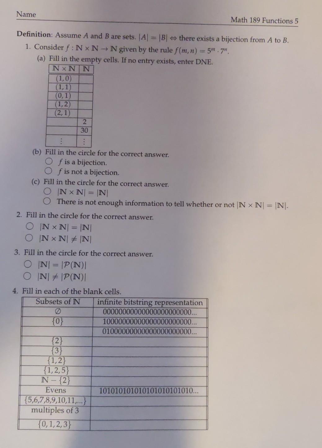 Solved Name Math 1 Functions 5 Definition Assume A And Chegg Com